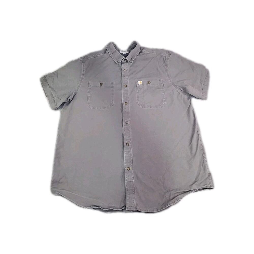 Carhartt Relaxed Fit Men's Size 2XL Gray Casual Button Down Shirt Cotton Z3-91